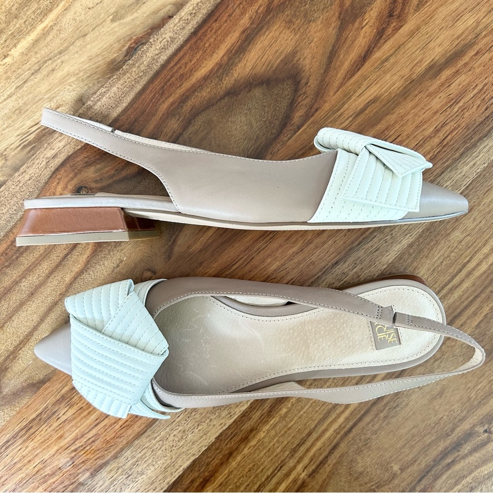 Louise et Cie Cerelia slingback pointed toe quilted origami bow heels. Worn once
